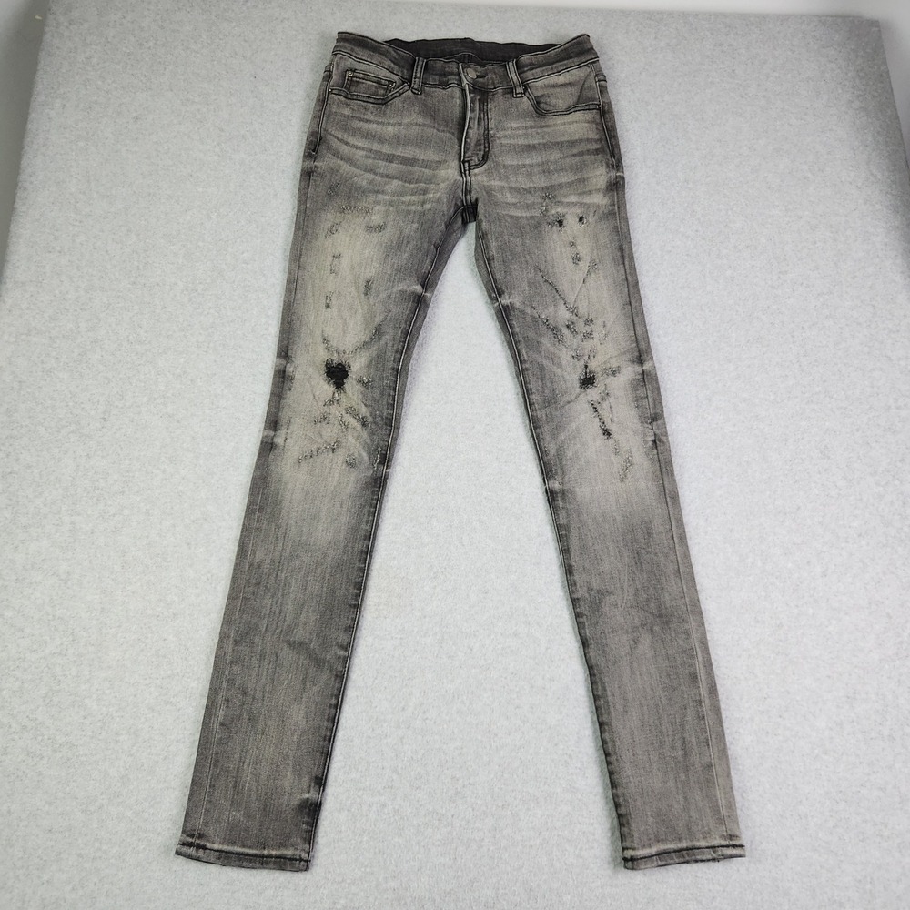Mnml Jeans Mens 29‎ Gray Denim Faded Stretch Streetwear Distressed Skinny Leg